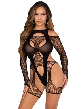 Leg Avenue Black Fishnet Cutout Bodysuit